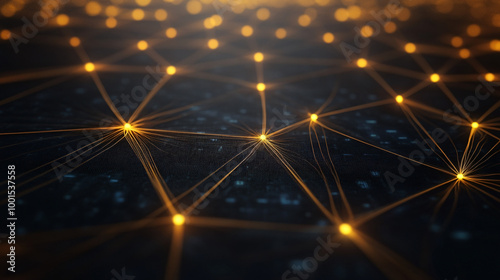 Vibrant network expands with glowing data nodes on a circuit board, creating a mesmerizing display of technology and connectivity