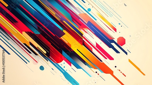 Abstract background with colorful lines and shapes.