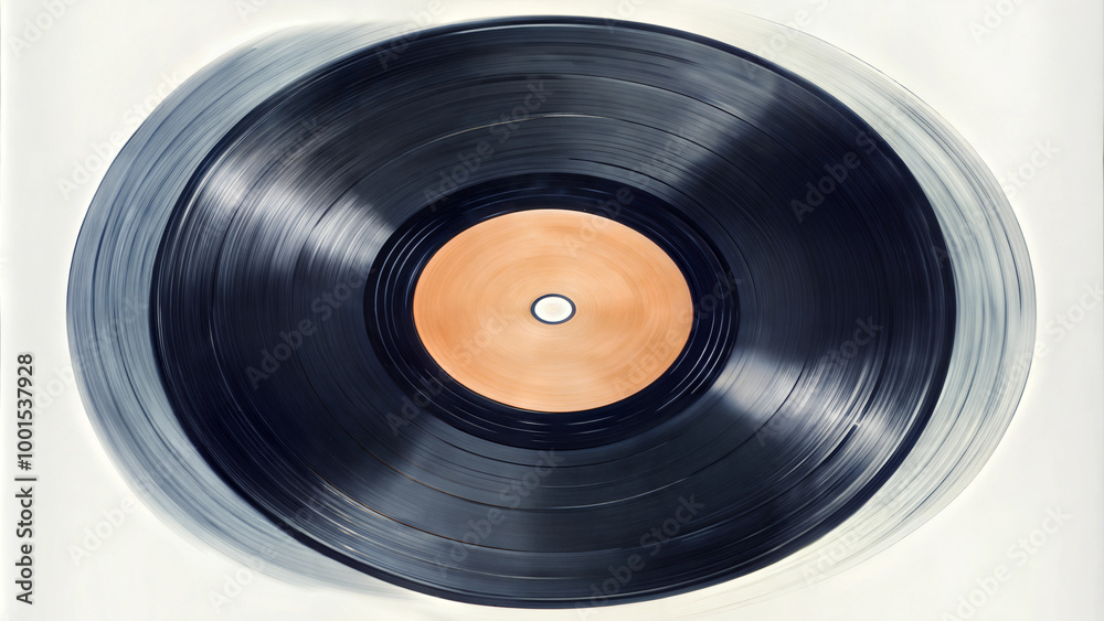 Obraz premium Hand-drawn vinyl record with bold black grooves and orange center on a white background