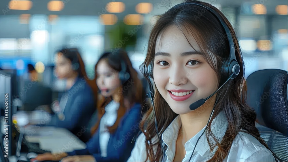 Smiling Customer Service Representative in Office Setting Smiling Customer Service Representative in Office Setting