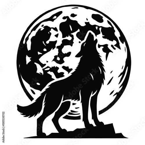 Wolf Howling at Full Moon