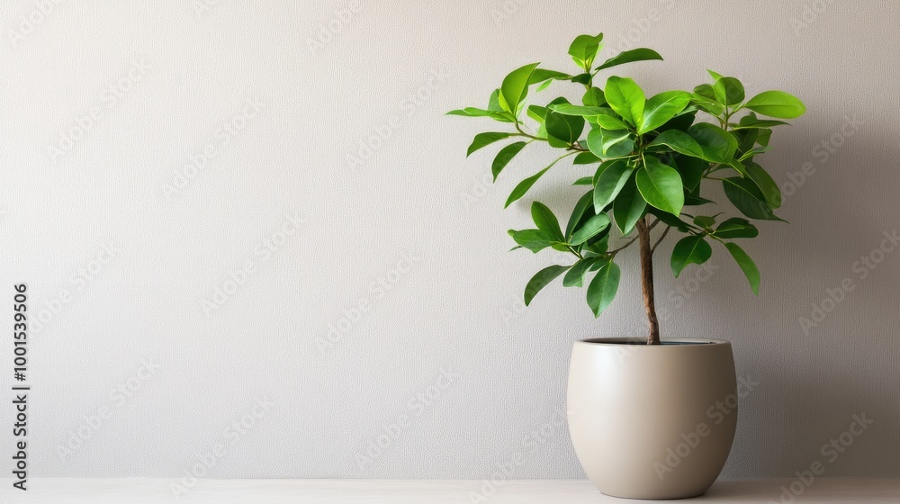 A vibrant green plant in a sleek ceramic pot against a clean, neutral background, emphasizing modern sophistication A vibrant green plant in a sleek ceramic pot against a clean, neutral background, emphasizing modern sophistication