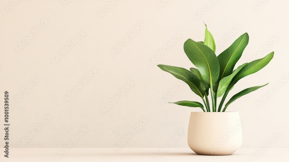 A vibrant green plant in a sleek ceramic pot against a clean, neutral background, emphasizing modern sophistication A vibrant green plant in a sleek ceramic pot against a clean, neutral background, emphasizing modern sophistication