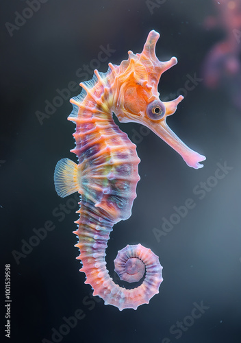 Colorful seahorse in the ocean, a small marine creature underwater showcasing wildlife and texture