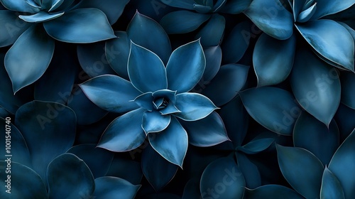 Succulent species agave attenuata leaves details top view Dragon plant Cactus natural abstract floral pattern background dark blue toned  luxuriant : Generative AI photo