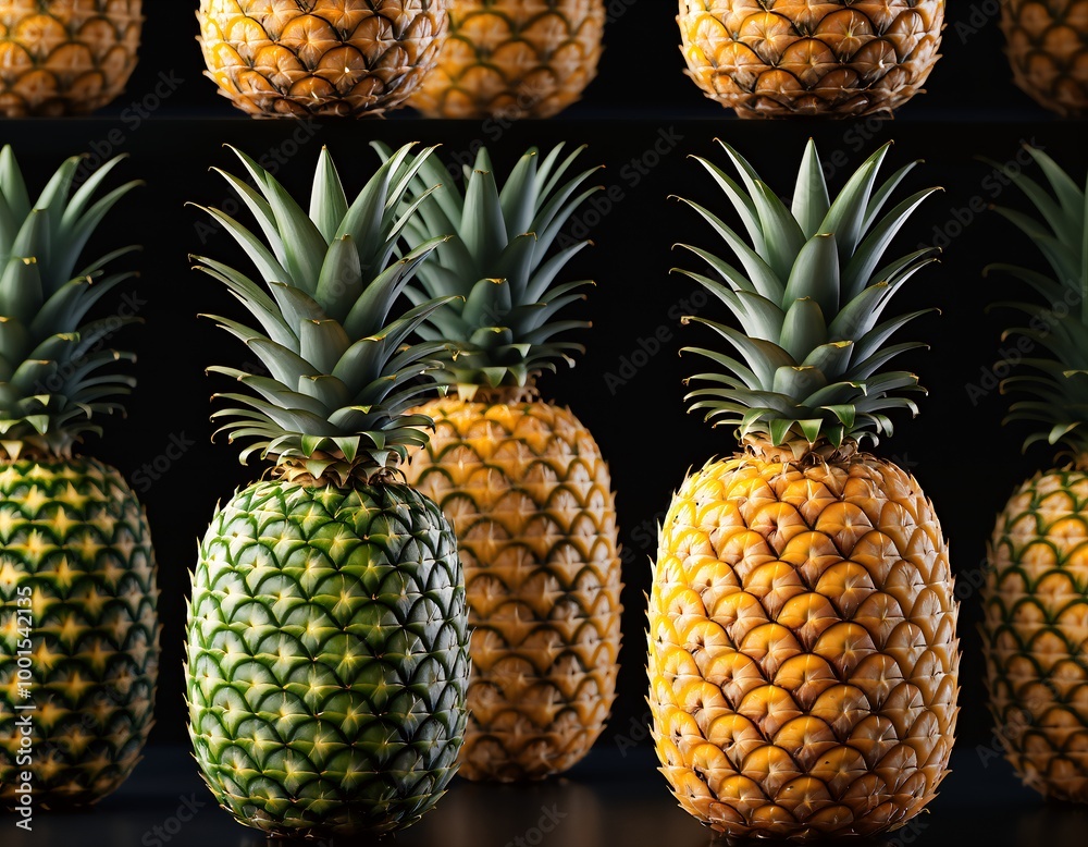 yellow pineapple collection against black background