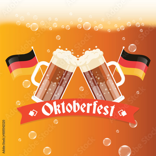 Realistic oktoberfest banner with pint of beer
