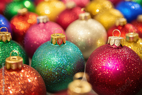 Sparkling array of colorful Christmas baubles