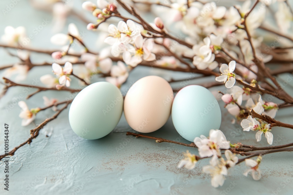 Serene easter celebration with pastel eggs cherry blossoms Serene easter celebration with pastel eggs cherry blossoms