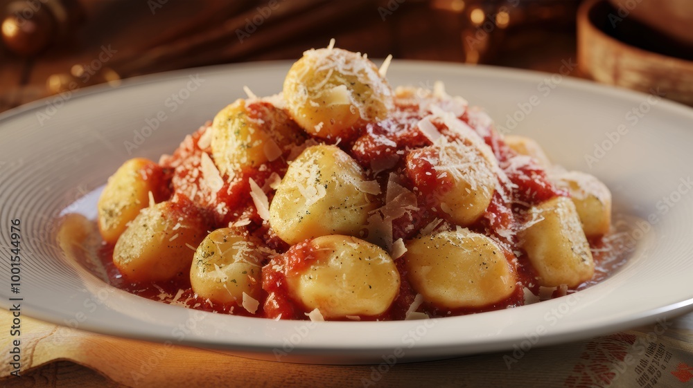 Art Nouveau Inspired 3D Rendering of Elegant Gnocchi Dish Art Nouveau Inspired 3D Rendering of Elegant Gnocchi Dish