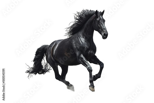 Friesian horse performing a graceful prance with head held high isolated on transparent background photo