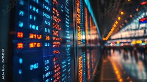 International departure flight board displaying times and gate information for travelers in an airport : Generative AI