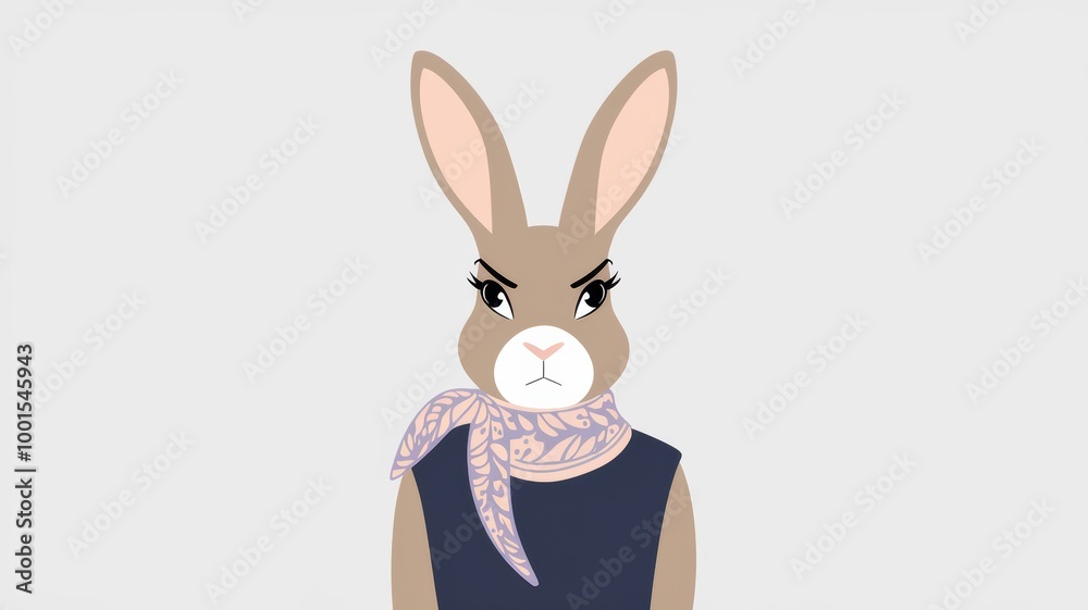 Obraz premium Stylized Rabbit Character with Scarf and Determined Expression