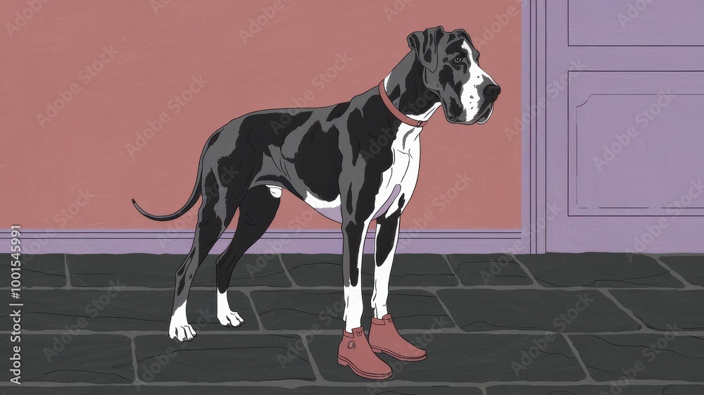 Stylized Illustration of a Great Dane Wearing Red Shoes Stylized Illustration of a Great Dane Wearing Red Shoes