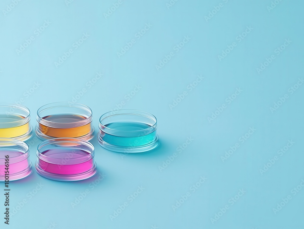 Petri dishes with bacterial cultures under UV light, microbiological testing, chemical impact study Petri dishes with bacterial cultures under UV light, microbiological testing, chemical impact study