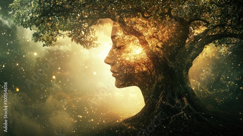 Spiritual image old version of you spiritual behind your higher self meditate in tree of life, cinematic, photorealistic, ultra detailled