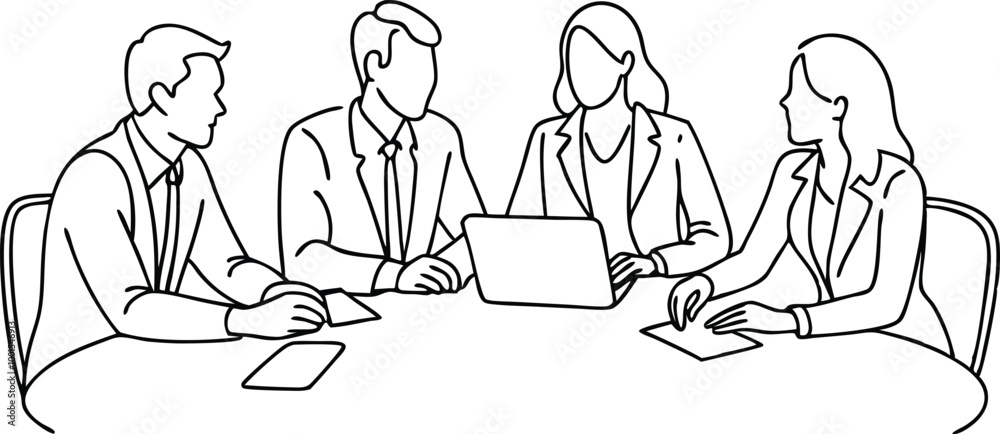 group of business people having discussion in conference room, professional group discussion, continuous one line drawing group of business people having discussion in conference room, professional group discussion, continuous one line drawing