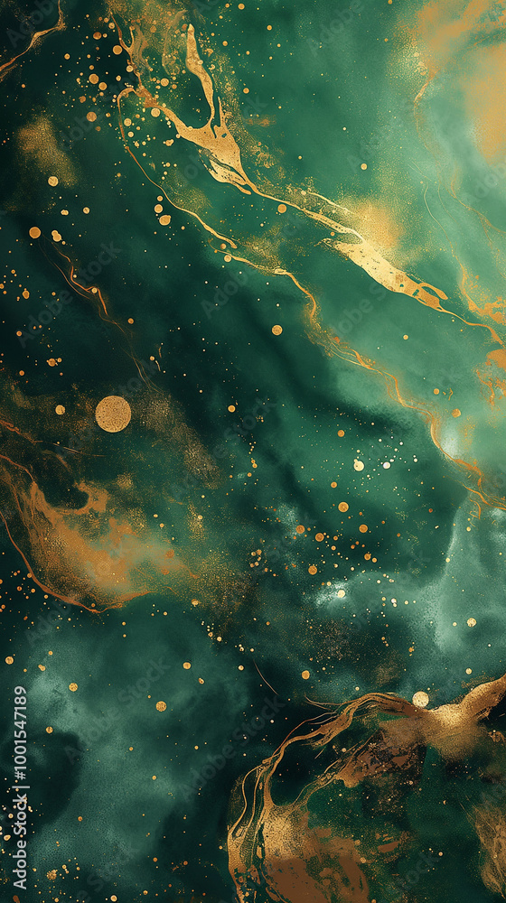 Fototapeta premium Abstract art with green background and gold texture, dynamic painting and modern design pattern