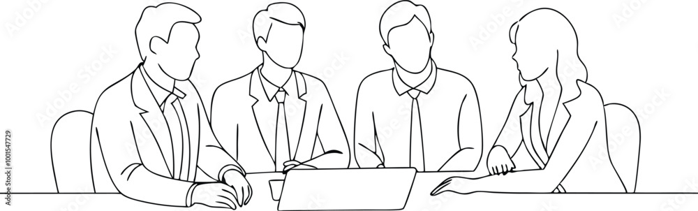 group of business people having discussion in conference room, professional group discussion, continuous one line drawing group of business people having discussion in conference room, professional group discussion, continuous one line drawing