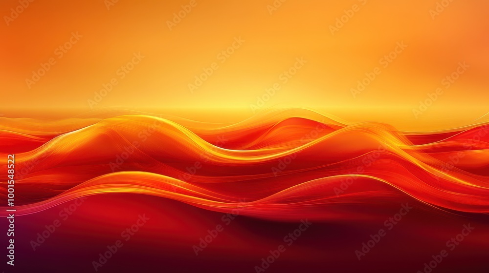 The vibrant backdrop features flowing waves of fiery colors, creating a stunning evening display