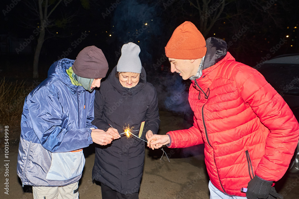 Joyful Celebration with Sparklers at Night Joyful Celebration with Sparklers at Night
