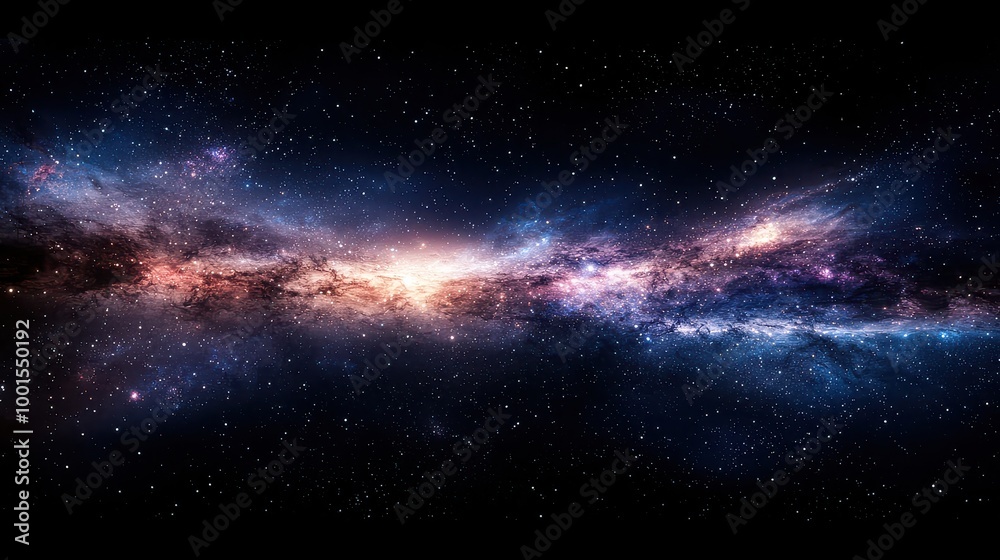 A long, dark blue space with a bright orange line in the middle. The stars are scattered throughout the sky A long, dark blue space with a bright orange line in the middle. The stars are scattered throughout the sky