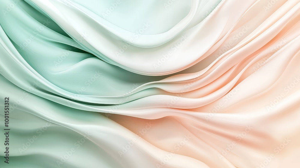 Obraz premium A long, flowing piece of fabric with a green and pink hue. The fabric is draped in a way that creates a sense of movement and flow. The colors of the fabric evoke a feeling of calmness and serenity