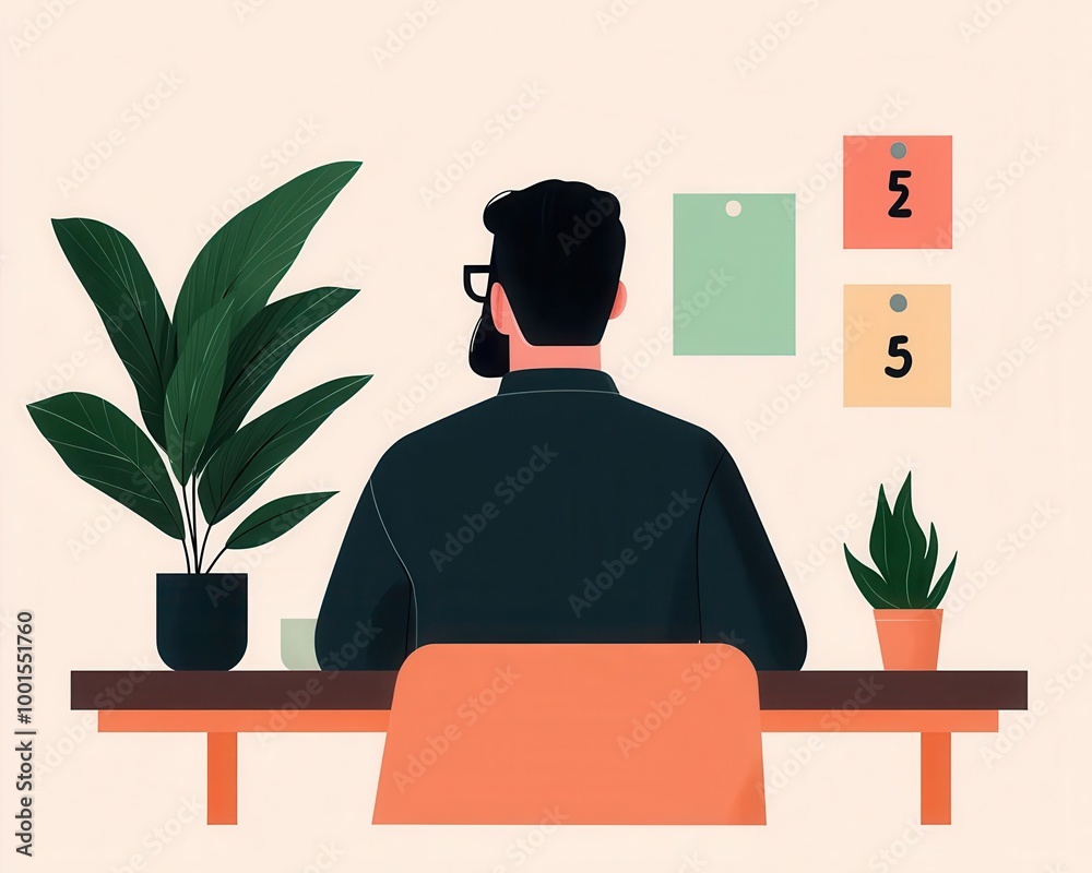 Developer in agile meeting, task board and sticky notes, flat design illustration Developer in agile meeting, task board and sticky notes, flat design illustration