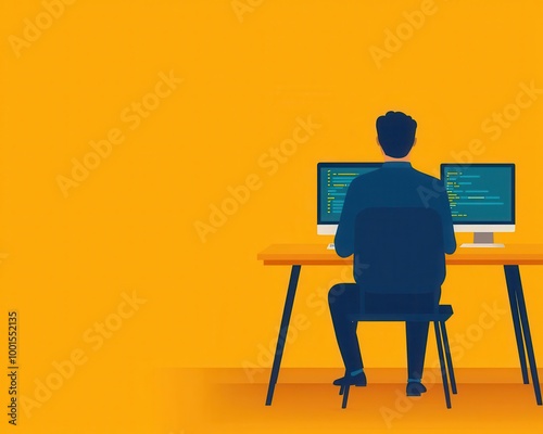 Engineer writing DevOps automation scripts, infrastructure as code, flat design illustration photo