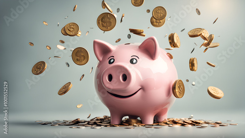 saving money by adding coin in pig shaped bank after retirement and record keeping of income, expenditure, savings and financial concepts. Generative Ai.