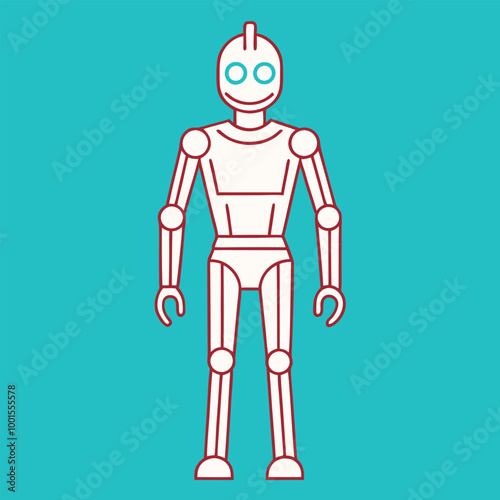  Humanoid robot vector outline illustration.
