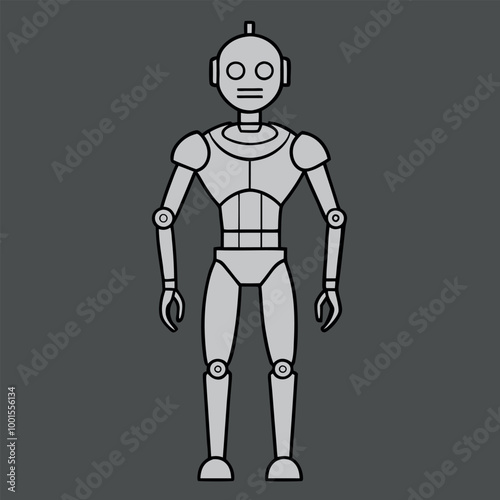  Humanoid robot vector outline illustration.
