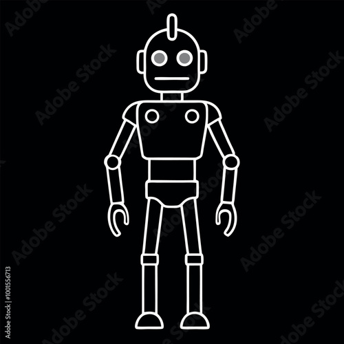  Humanoid robot vector outline illustration.
