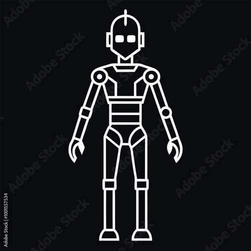  Humanoid robot vector outline illustration.
