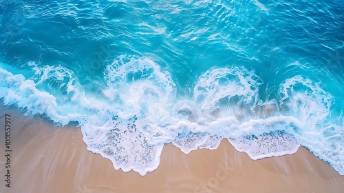 Aerial view of beautiful tropical beach with turquoise ocean wave