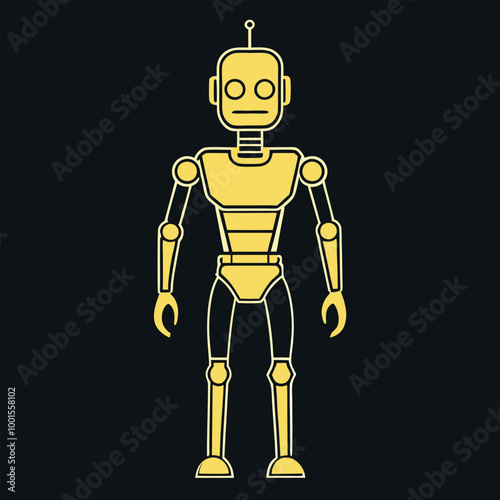  Humanoid robot vector outline illustration.
