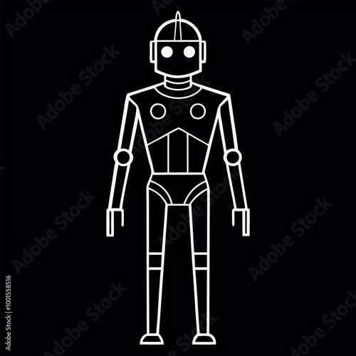  Humanoid robot vector outline illustration.

