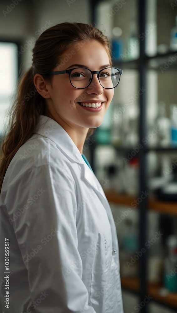 Confident young scientist smiling warmly in a lab setting. Confident young scientist smiling warmly in a lab setting.