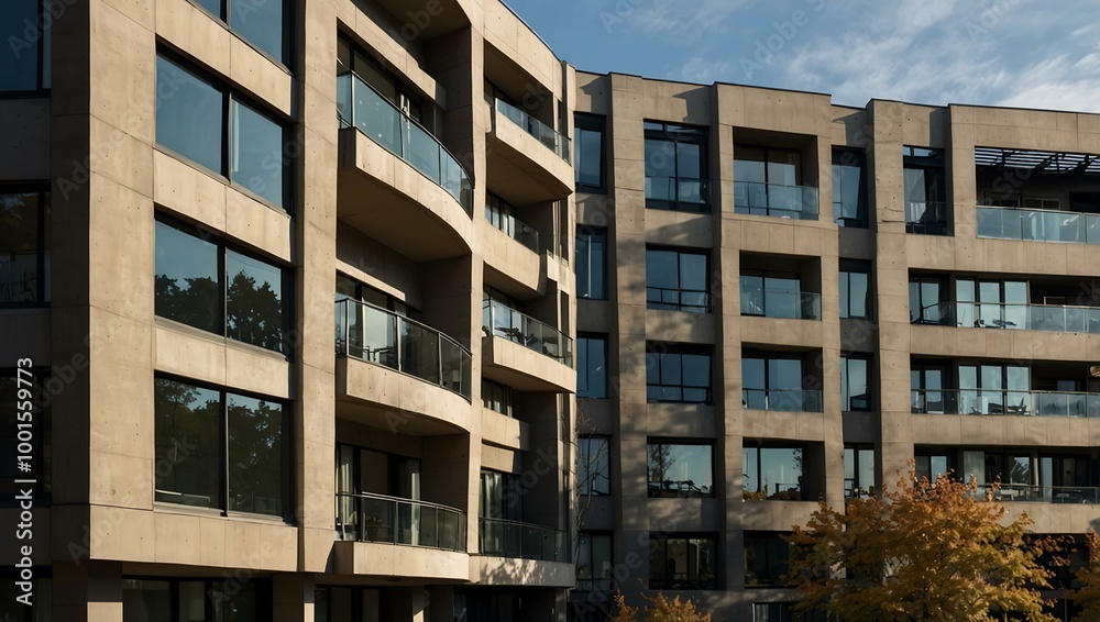 Contemporary apartment building with large windows. Contemporary apartment building with large windows.