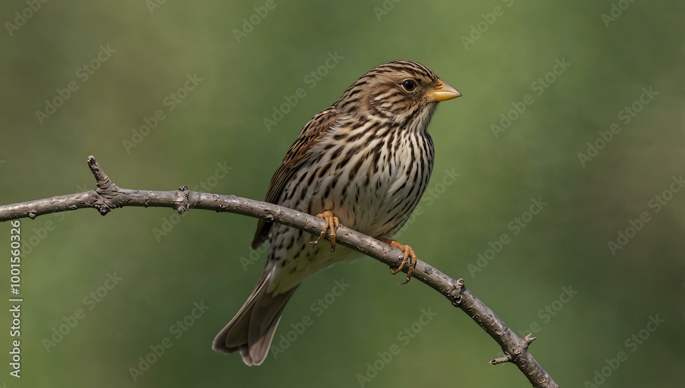 Corn Bunting on a Branch, Showcasing Natural Beauty Corn Bunting on a Branch, Showcasing Natural Beauty