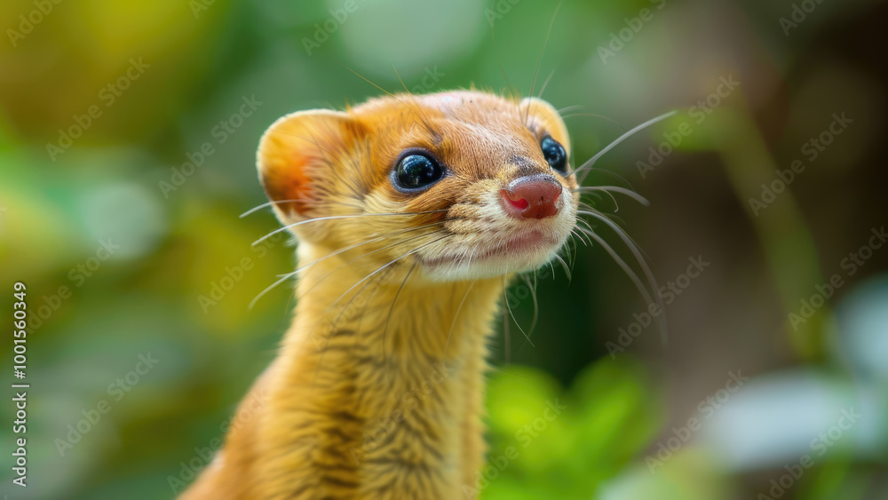 Portrait of a weasel in nature with blurred green background Portrait of a weasel in nature with blurred green background