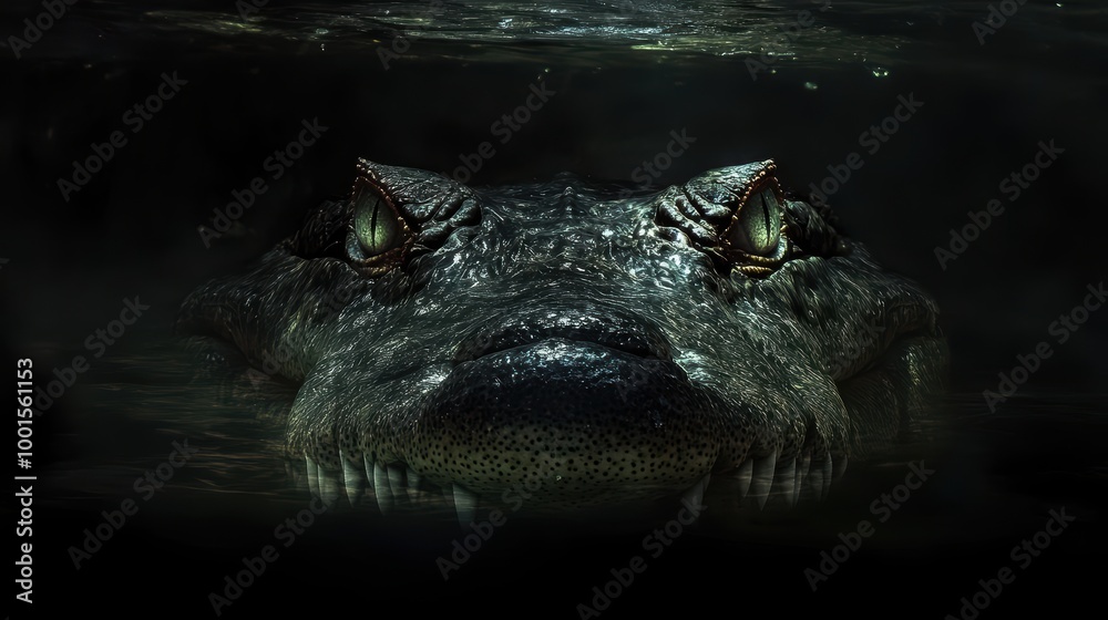 Fototapeta premium Menacing Crocodile Lurking Below the Water Surface