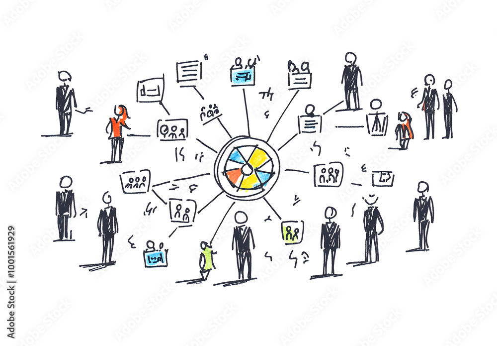 Hand Drawing Organizational Chart with Team Members on Paper Hand Drawing Organizational Chart with Team Members on Paper