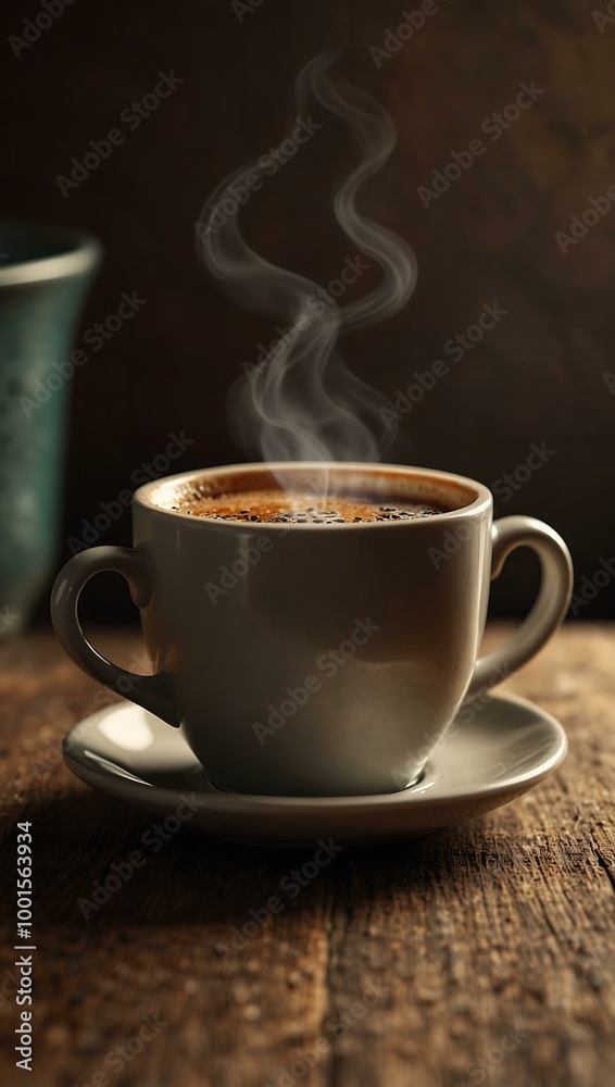 Cup of coffee steaming warmly. Cup of coffee steaming warmly.
