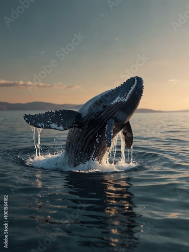 Cute 3D whale splashing out of the water. photo