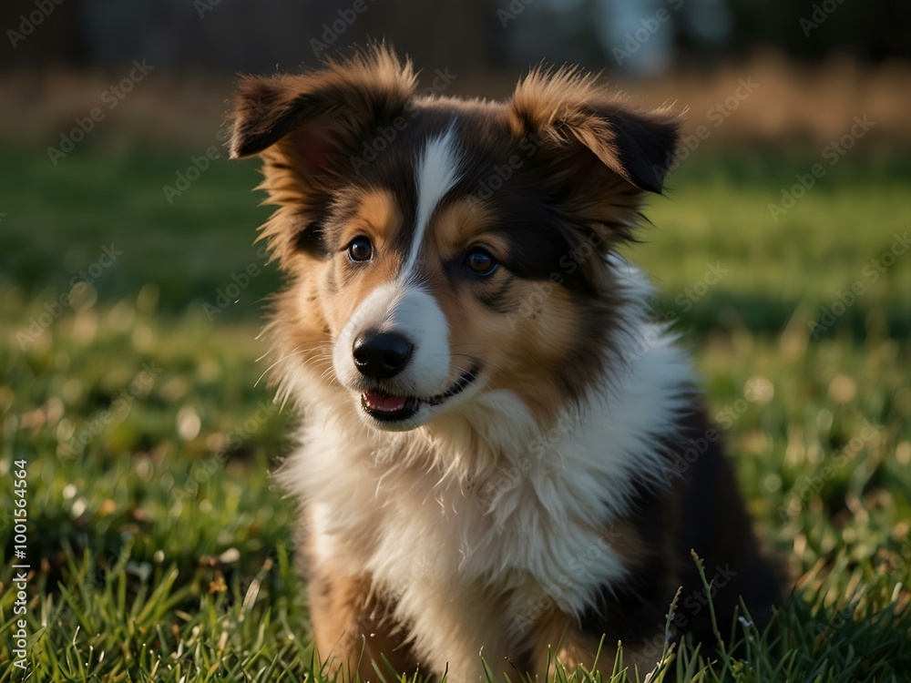 Cute collie puppy playing in grass. Cute collie puppy playing in grass.