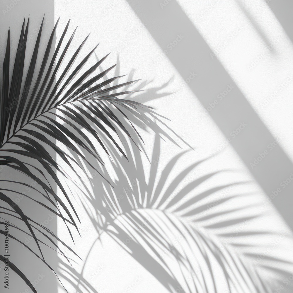 Fototapeta premium Palm Leaf Shadow on White Wall