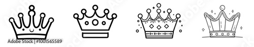 This crown line icon is an outline modern sign, a linear style pictogram isolated on white background, a symbol of modernist art.