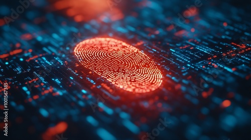 Using fingerprint indentification to personal data access Biometrics security Ekyc innovation technology concept : Generative AI photo