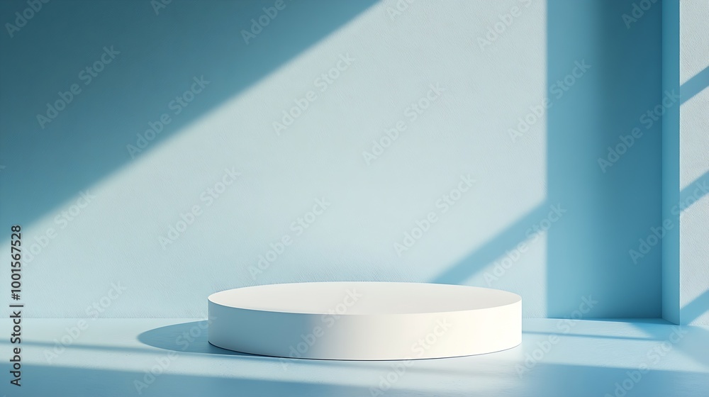 Abstract empty white podium on blue background Mock up stand for product presentation 3D Render Minimal concept Advertising template : Generative AI Abstract empty white podium on blue background Mock up stand for product presentation 3D Render Minimal concept Advertising template : Generative AI